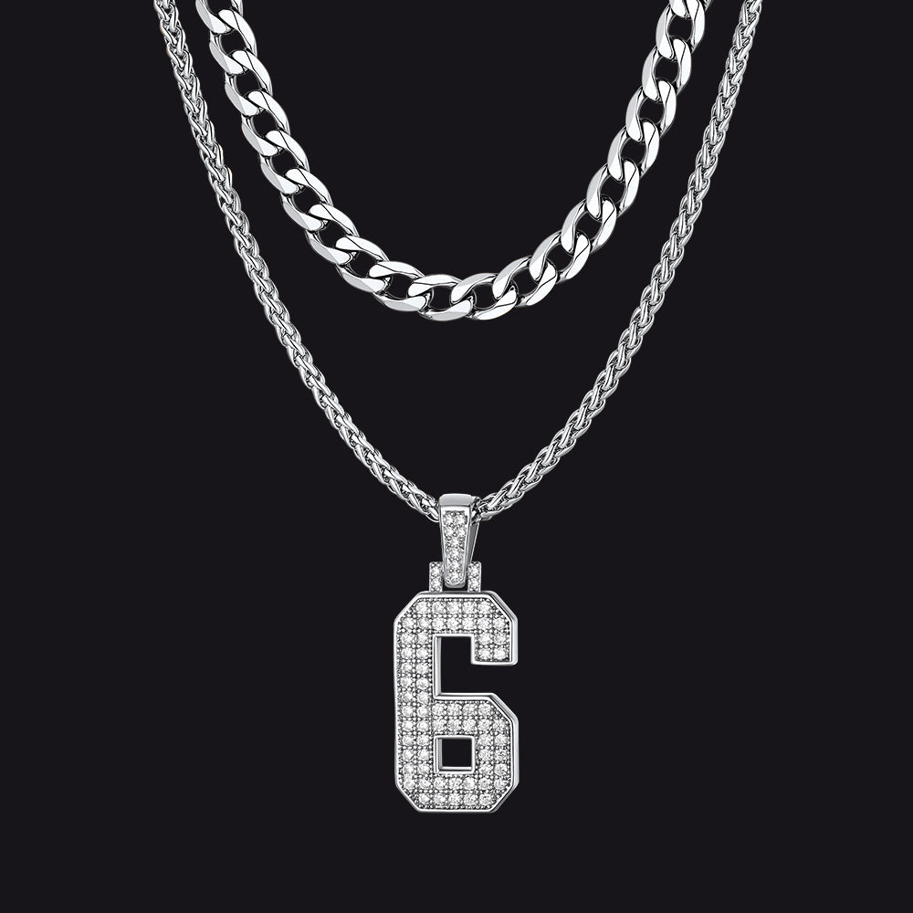 Cuban Chain & Baseball Jersey Number Layered Necklaces Set for