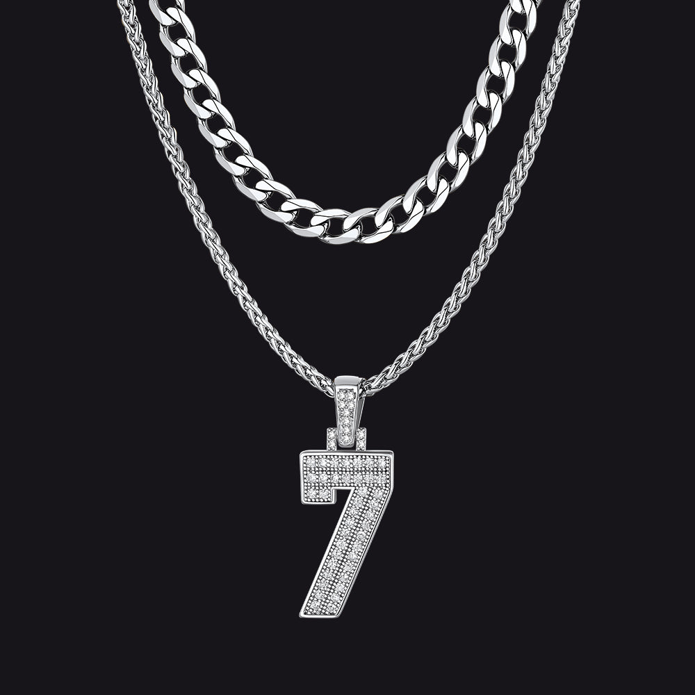 Cuban Chain & Baseball Jersey Number Layered Necklaces Set for
