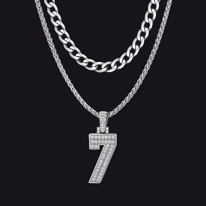 Cuban Chain & Baseball Jersey Number Layered Necklaces Set for