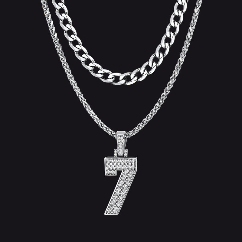 Cuban Chain & Baseball Jersey Number Layered Necklaces Set for
