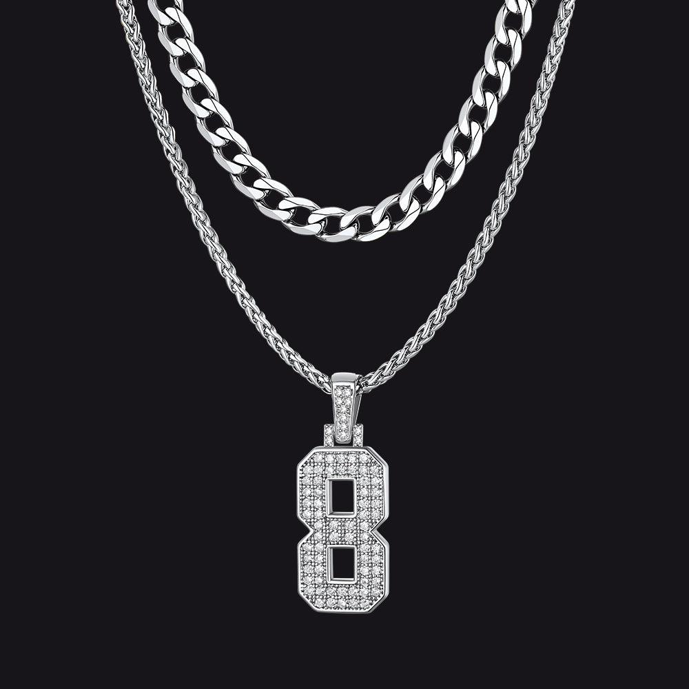 Cuban Chain & Baseball Jersey Number Layered Necklaces Set for