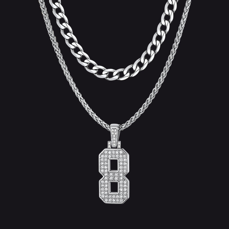 Cuban Chain & Baseball Jersey Number Layered Necklaces Set for