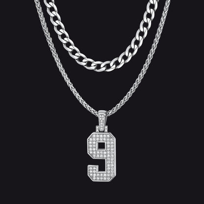 Cuban Chain & Baseball Jersey Number Layered Necklaces Set for