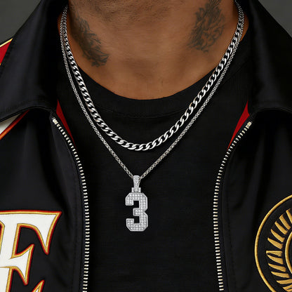 Cuban Chain & Baseball Jersey Number Layered Necklaces Set for