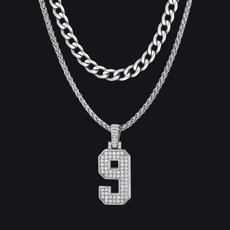 Cuban Chain & Baseball Jersey Number Layered Necklaces Set for