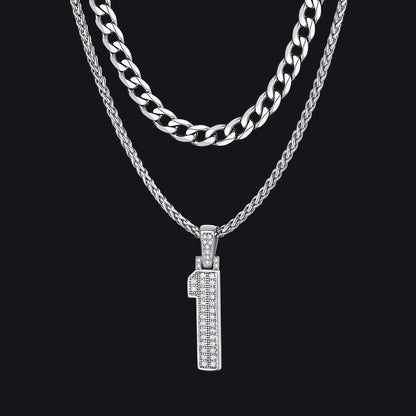 Cuban Chain & Baseball Jersey Number Layered Necklaces Set for