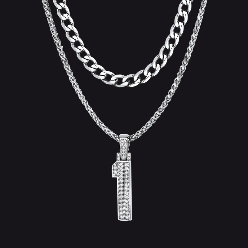Cuban Chain & Baseball Jersey Number Layered Necklaces Set for