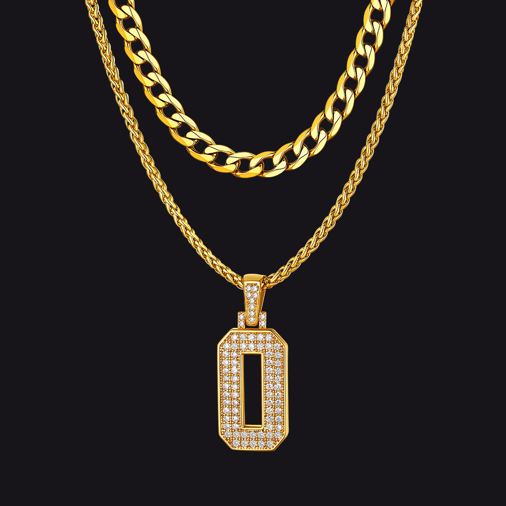 Cuban Chain & Baseball Jersey Number Layered Necklaces Set for