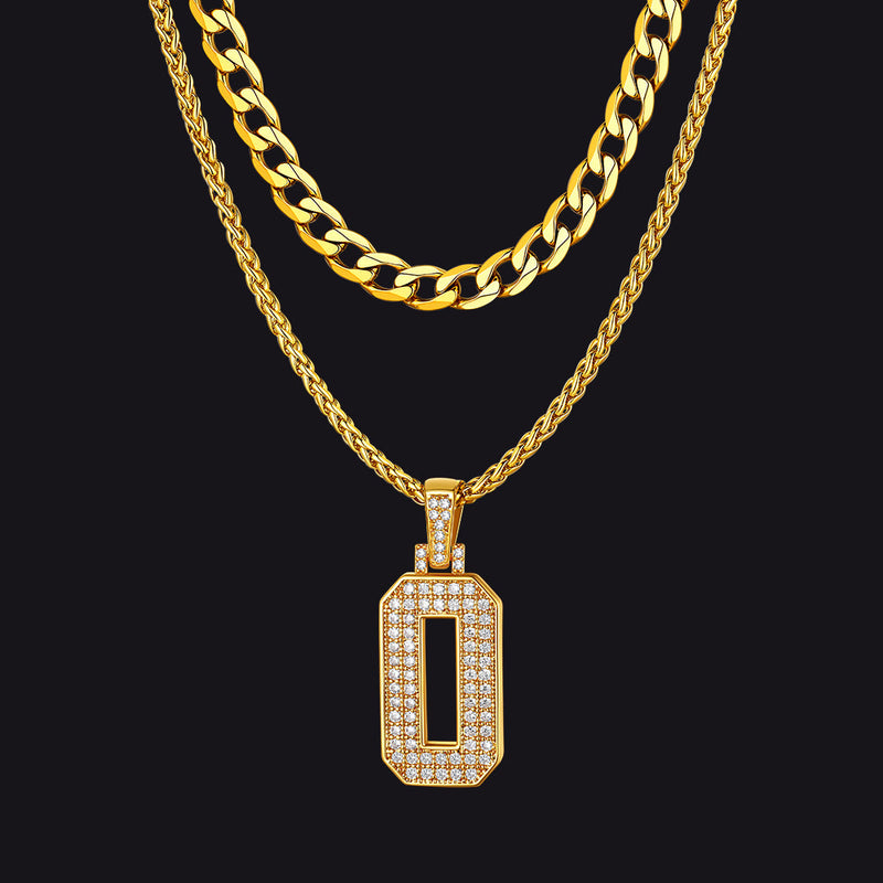 Cuban Chain & Baseball Jersey Number Layered Necklaces Set for