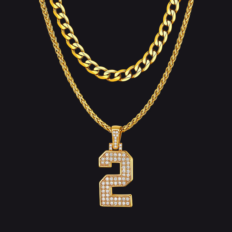 Cuban Chain & Baseball Jersey Number Layered Necklaces Set for