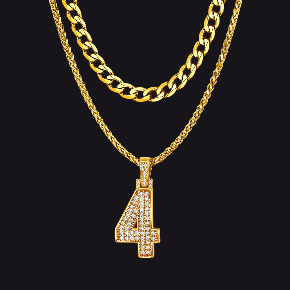 Cuban Chain & Baseball Jersey Number Layered Necklaces Set for
