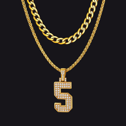 Cuban Chain & Baseball Jersey Number Layered Necklaces Set for