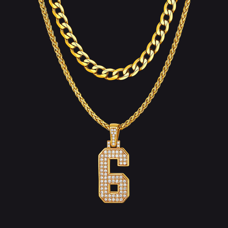 Cuban Chain & Baseball Jersey Number Layered Necklaces Set for
