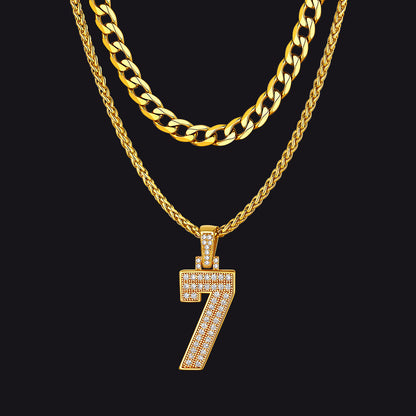 Cuban Chain & Baseball Jersey Number Layered Necklaces Set for
