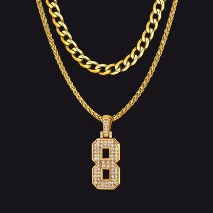 Cuban Chain & Baseball Jersey Number Layered Necklaces Set for