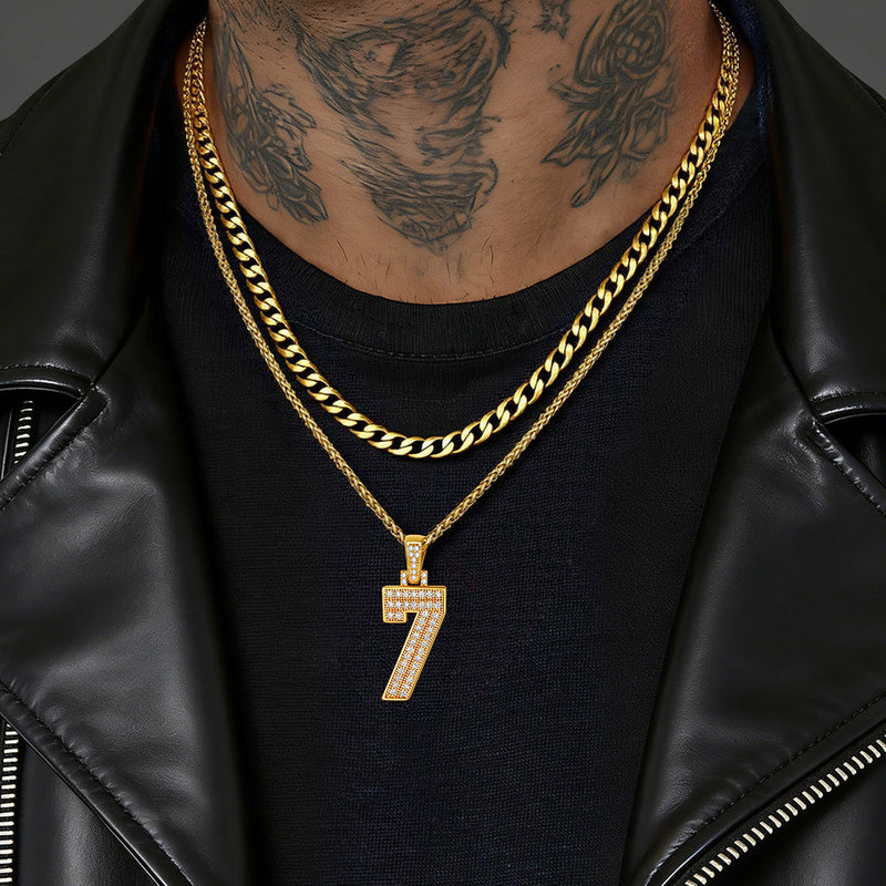 Cuban Chain & Baseball Jersey Number Layered Necklaces Set for
