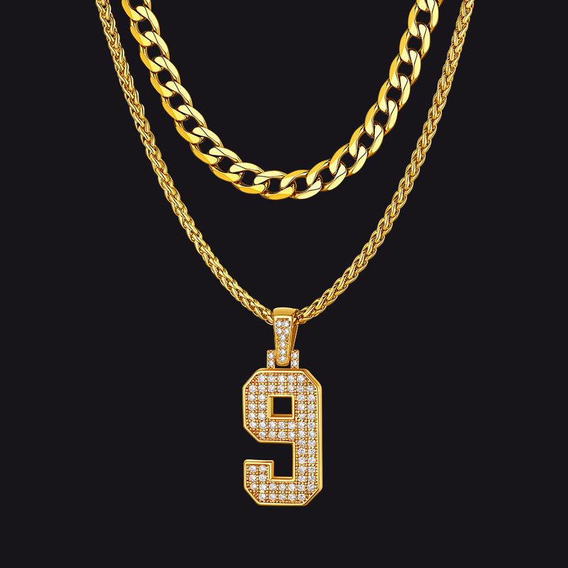 Cuban Chain & Baseball Jersey Number Layered Necklaces Set for