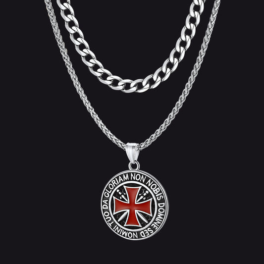 Cuban Chain & Templar Cross Medallion Necklace Set for