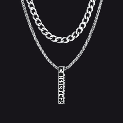 Cuban Chain & Viking Runes Bar Layered Necklaces Set for