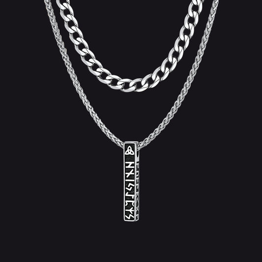 Cuban Chain & Viking Runes Bar Layered Necklaces Set for