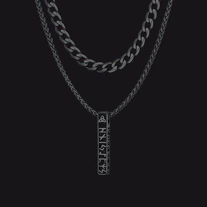 Cuban Chain & Viking Runes Bar Layered Necklaces Set for