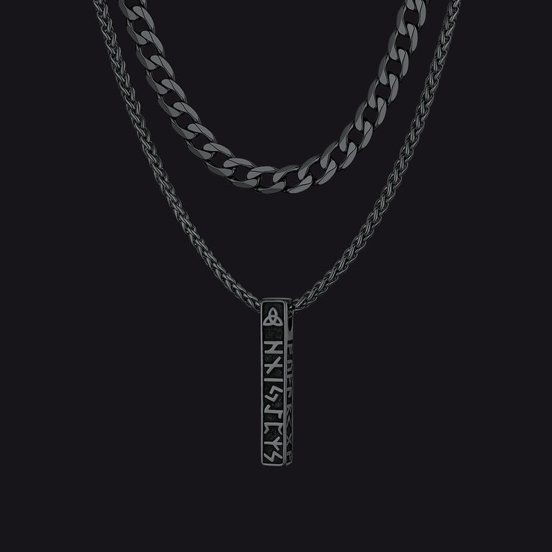 Cuban Chain & Viking Runes Bar Layered Necklaces Set for