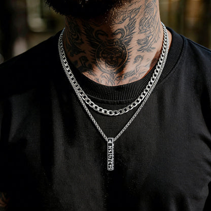 Cuban Chain & Viking Runes Bar Layered Necklaces Set for