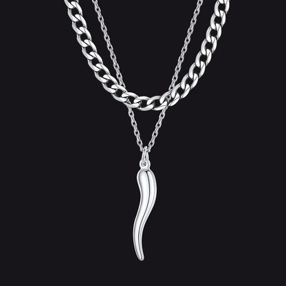 Cuban Chain & Italian Horn Layered Necklaces Set for
