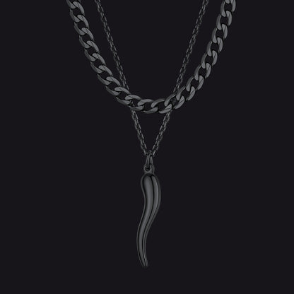 Cuban Chain & Italian Horn Layered Necklaces Set for