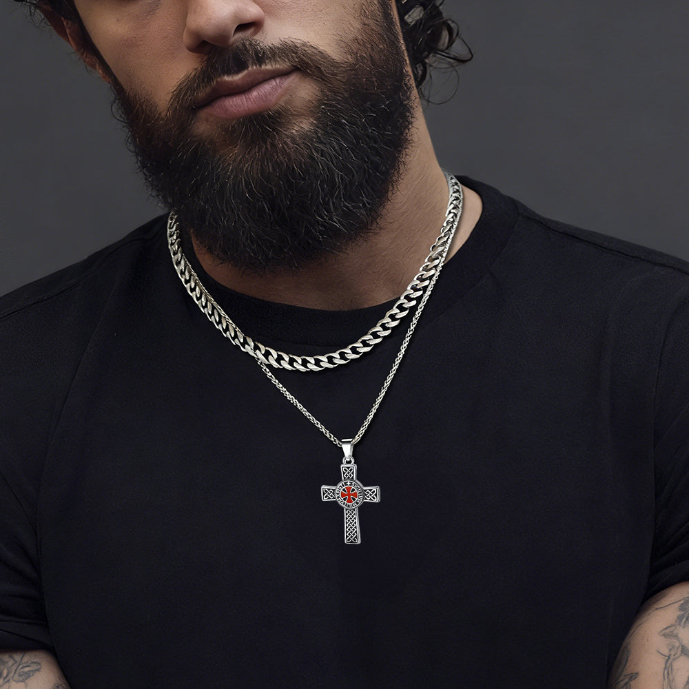 Cuban Chain & Celtic Cross Necklace Set for