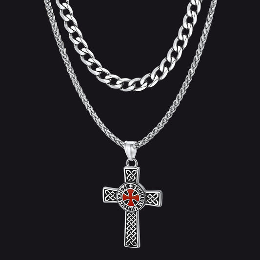 Cuban Chain & Celtic Cross Necklace Set for