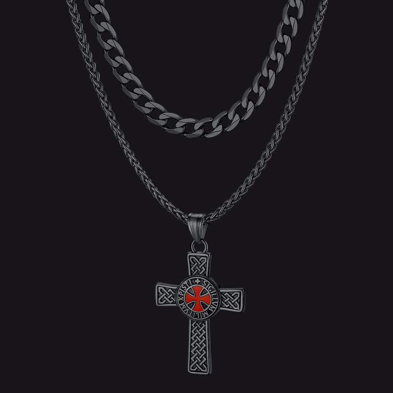Cuban Chain & Celtic Cross Necklace Set for