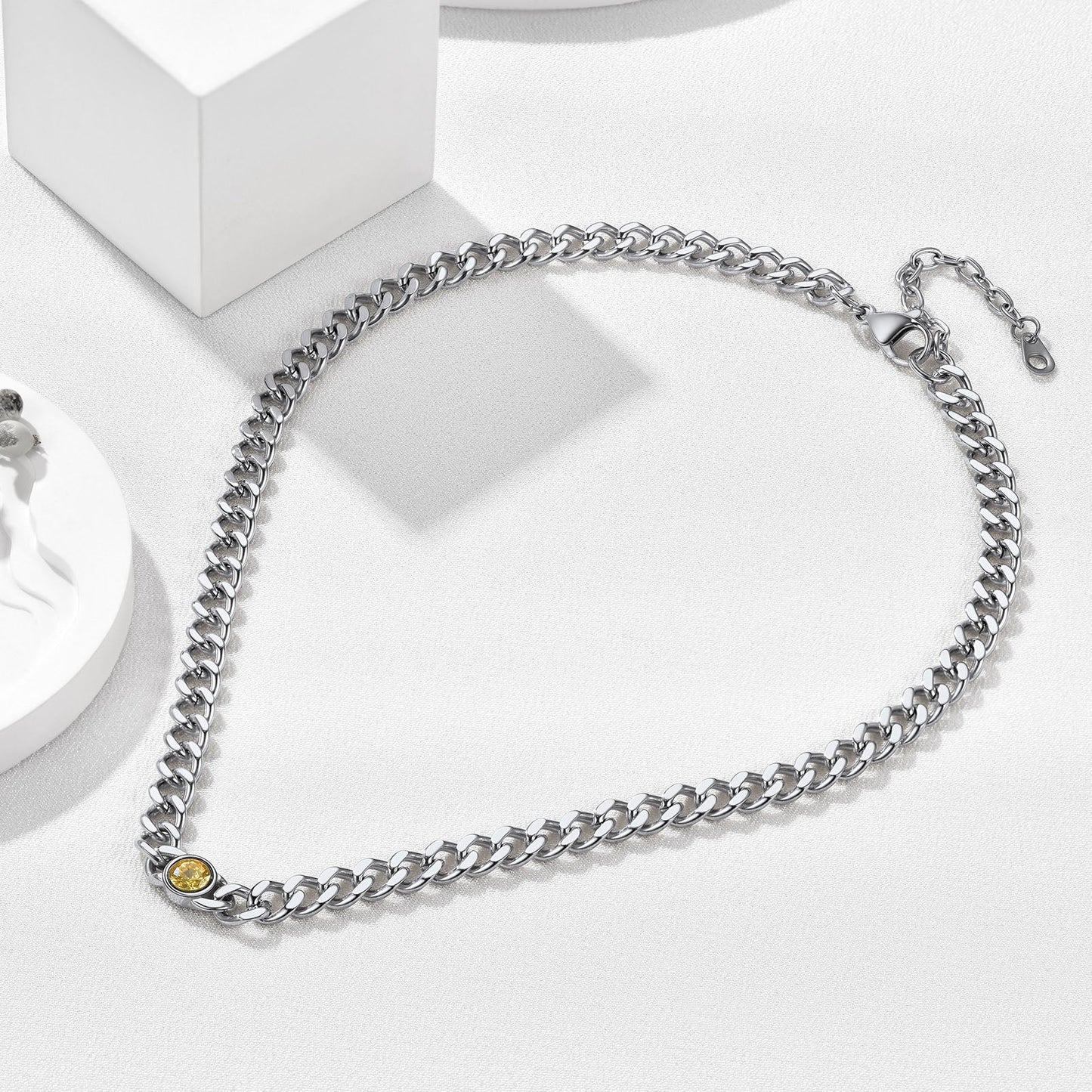 Birthstone Cuban Link Choker Chain Necklace for