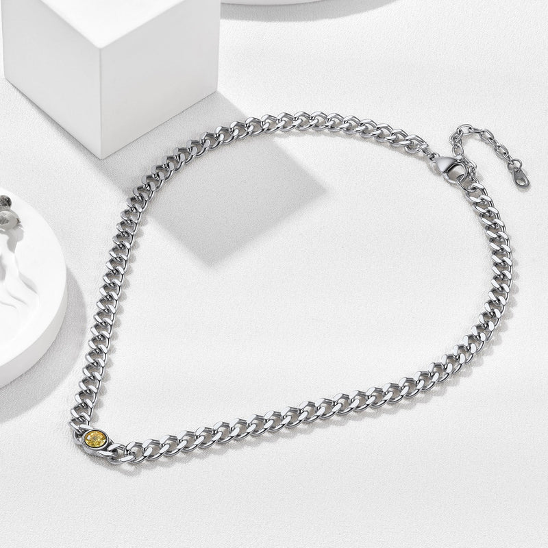 Birthstone Cuban Link Choker Chain Necklace for