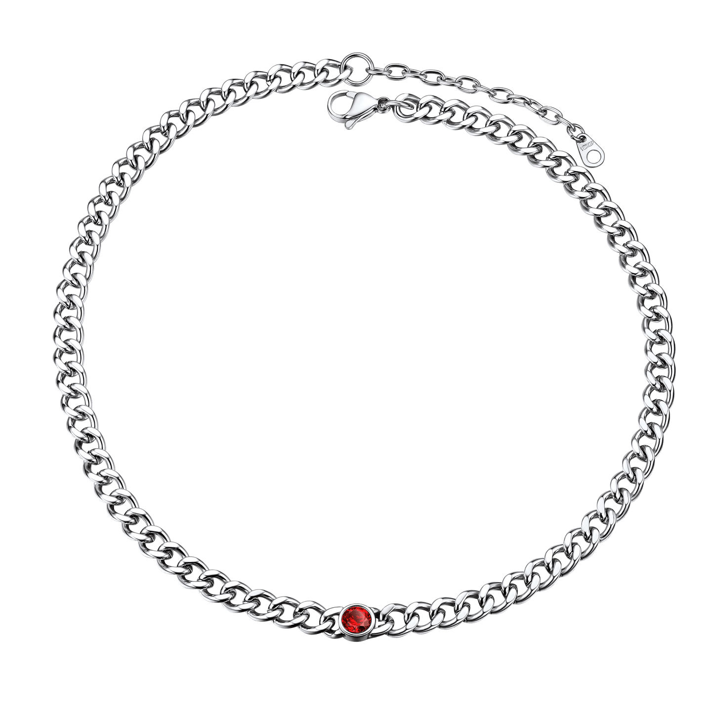 Birthstone Cuban Link Choker Chain Necklace for