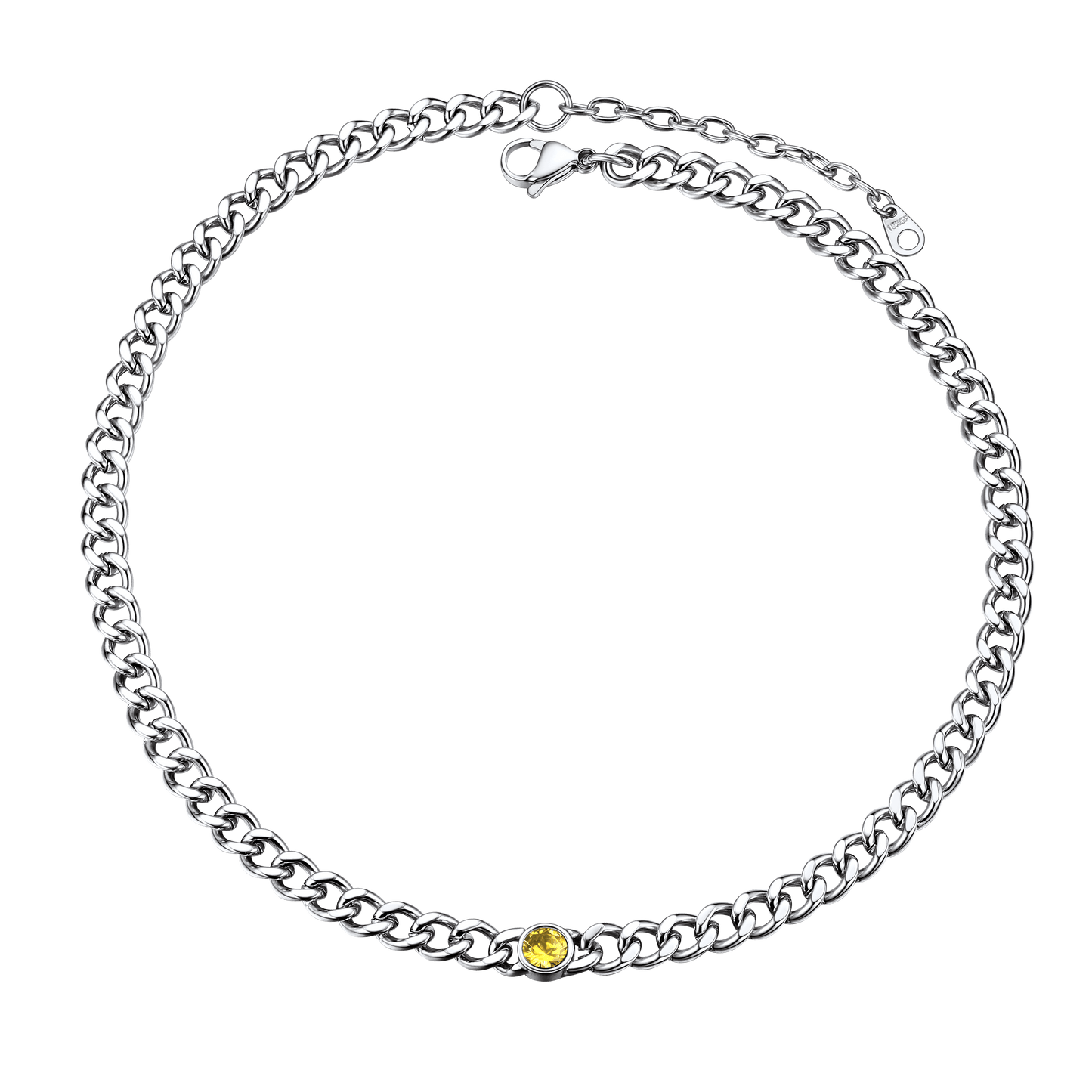 Birthstone Cuban Link Choker Chain Necklace for