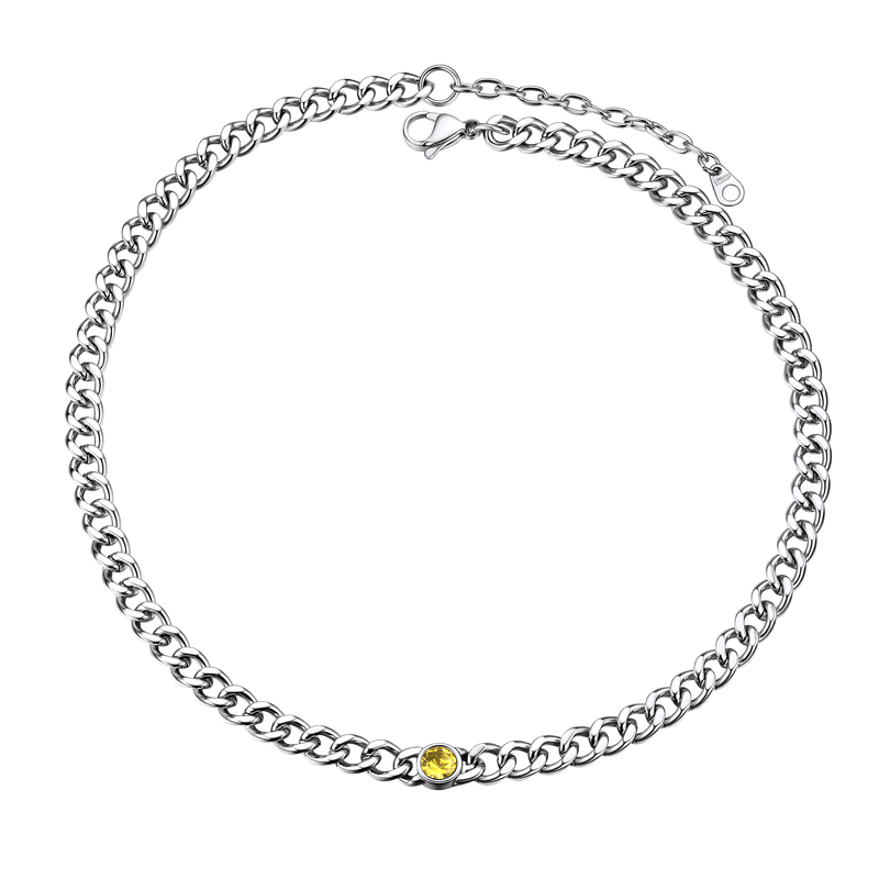 Birthstone Cuban Link Choker Chain Necklace for