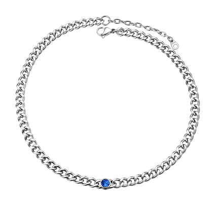 Birthstone Cuban Link Choker Chain Necklace for