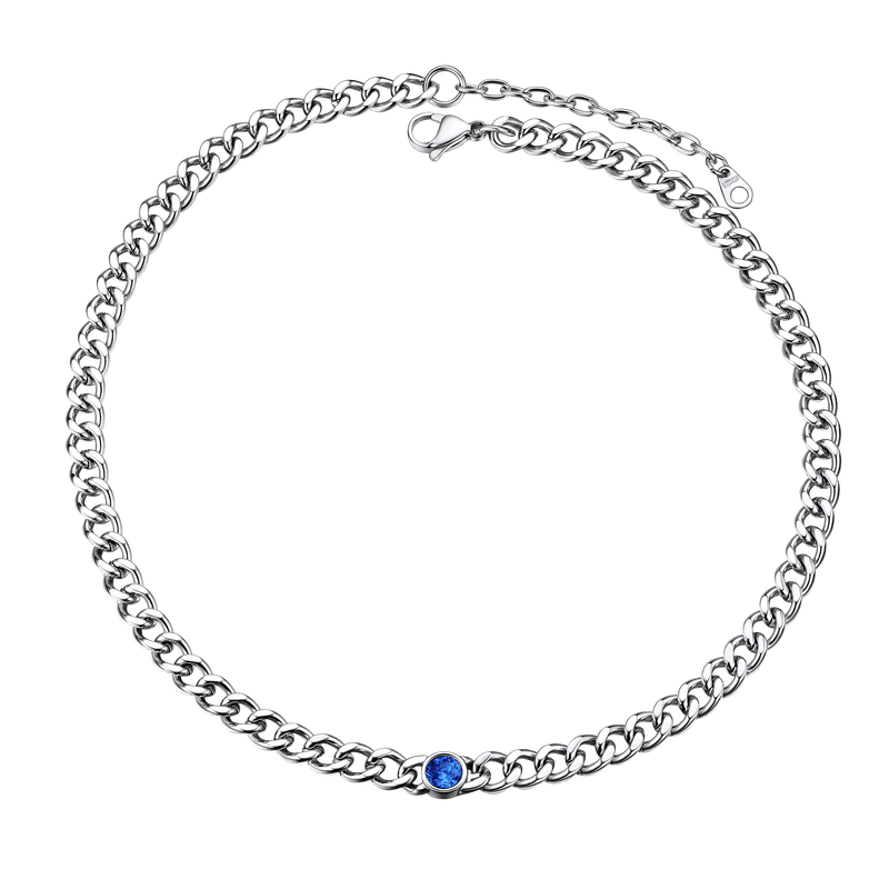 Birthstone Cuban Link Choker Chain Necklace for