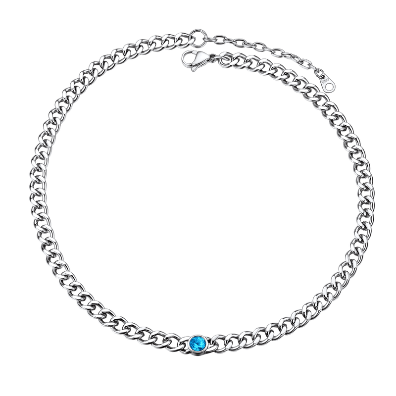 Birthstone Cuban Link Choker Chain Necklace for
