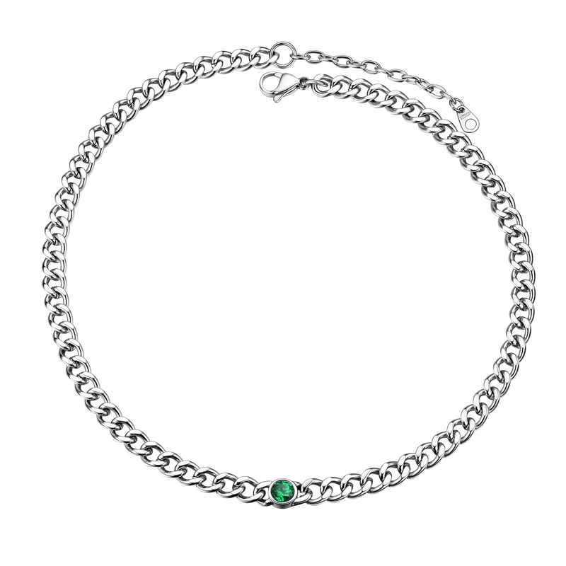 Birthstone Cuban Link Choker Chain Necklace for