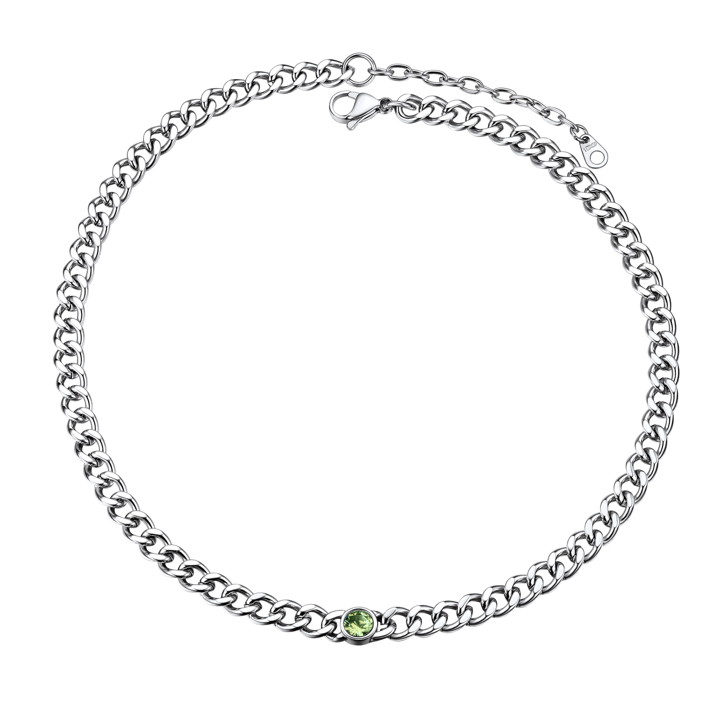 Birthstone Cuban Link Choker Chain Necklace for