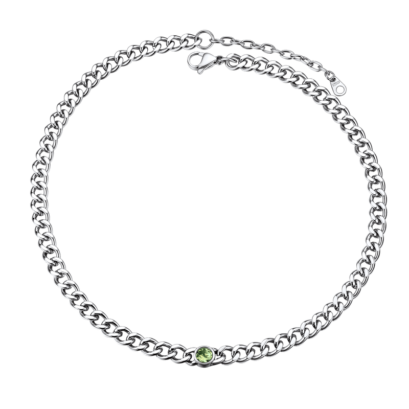 Birthstone Cuban Link Choker Chain Necklace for