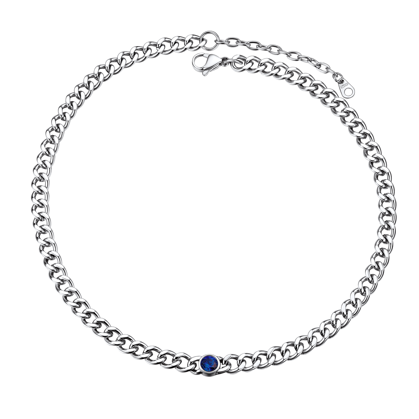 Birthstone Cuban Link Choker Chain Necklace for