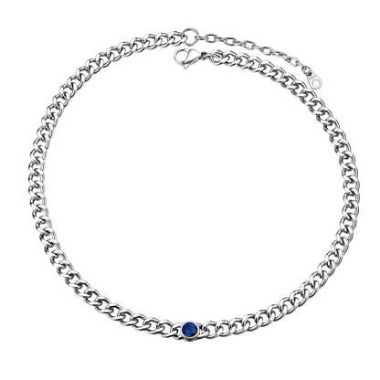 Birthstone Cuban Link Choker Chain Necklace for
