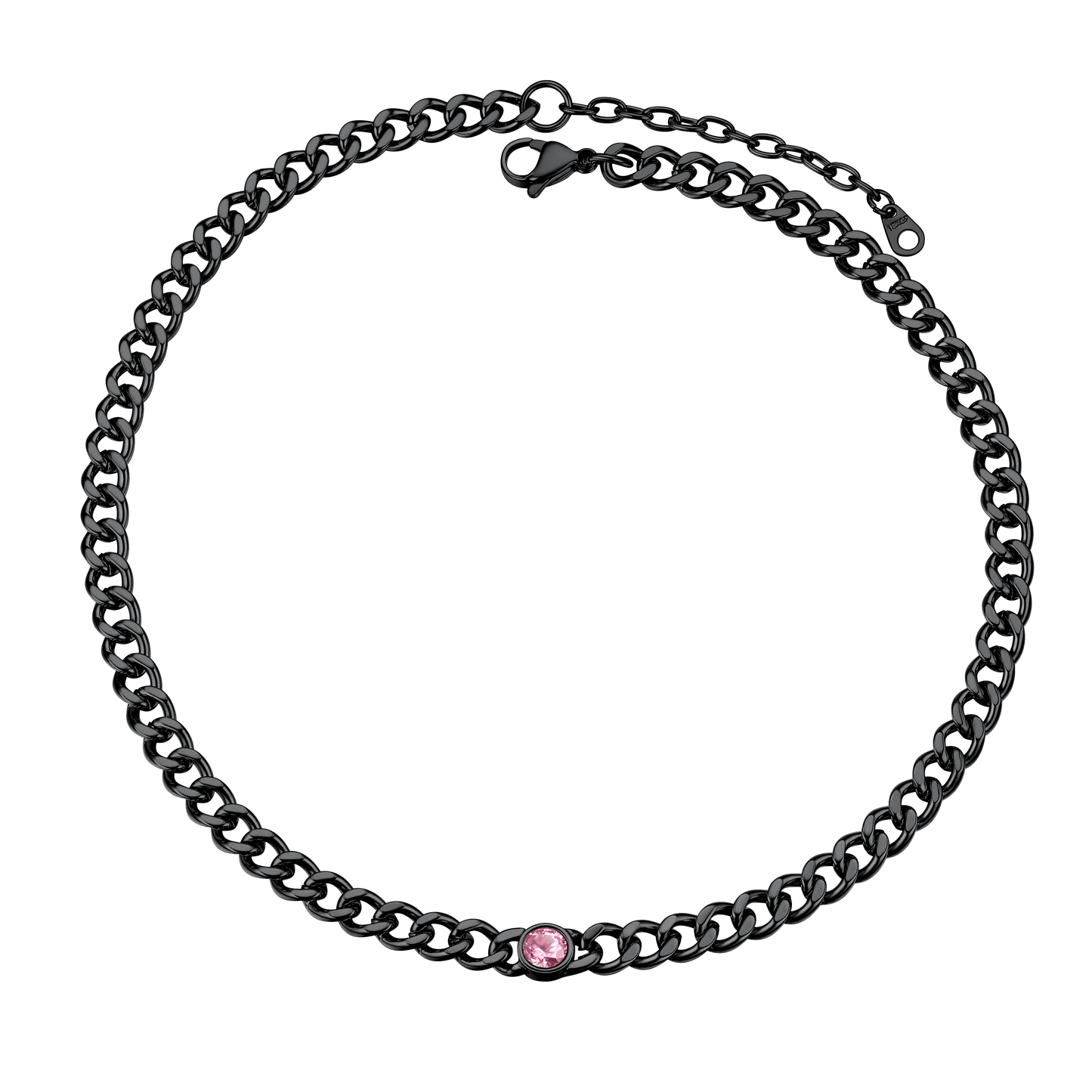 Birthstone Cuban Link Choker Chain Necklace for