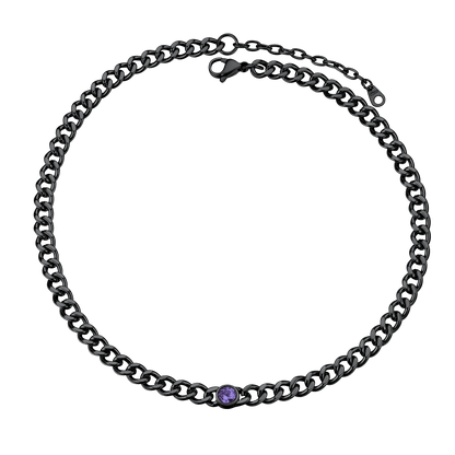 Birthstone Cuban Link Choker Chain Necklace for