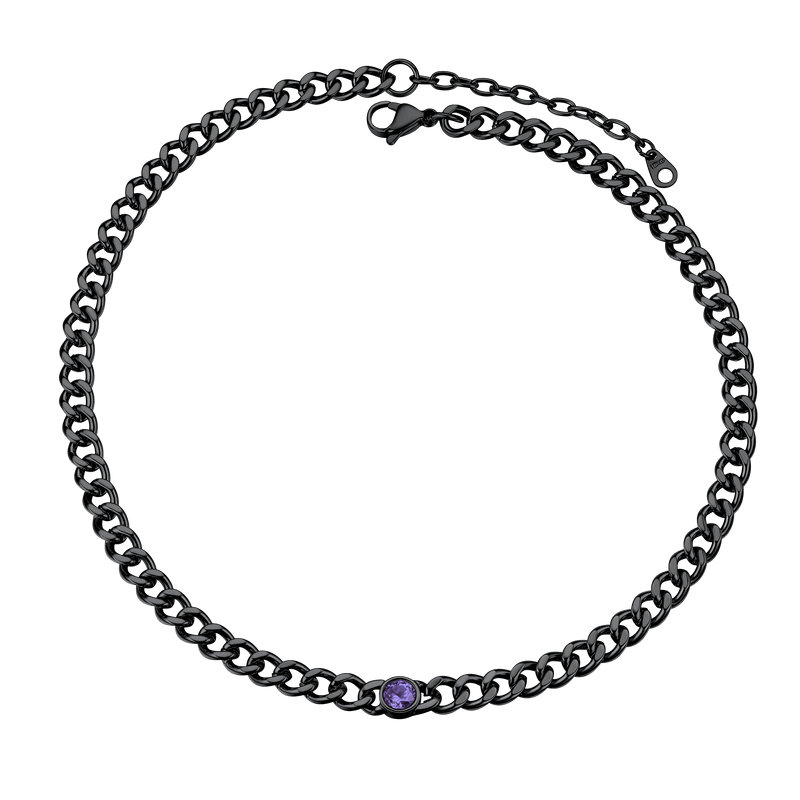 Birthstone Cuban Link Choker Chain Necklace for