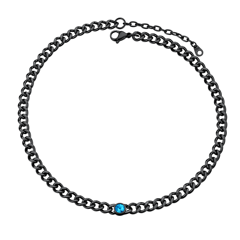Birthstone Cuban Link Choker Chain Necklace for
