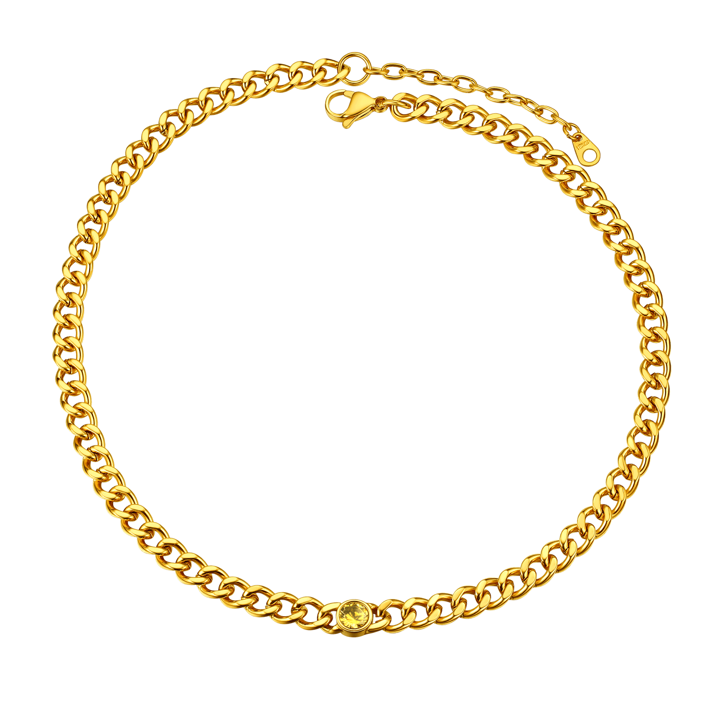 Birthstone Cuban Link Choker Chain Necklace for